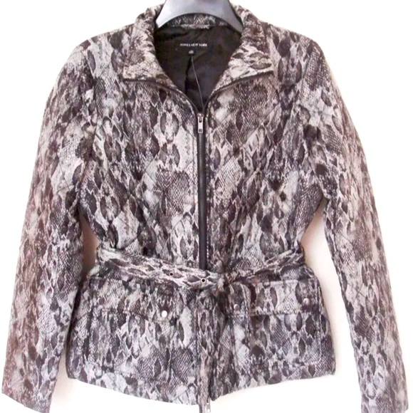 Jones New York Front Zip Quilted Jacket Medium Lined Padded Belt Tie Grey $169 - Picture 1 of 13